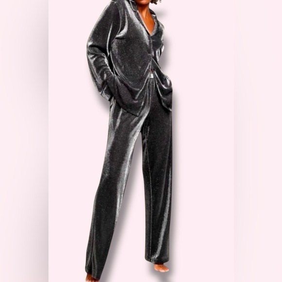 Victoria's Secret Pajama Luxury Set Shimmer Knit Sleepwear 2pc Black - Picture 10 of 12